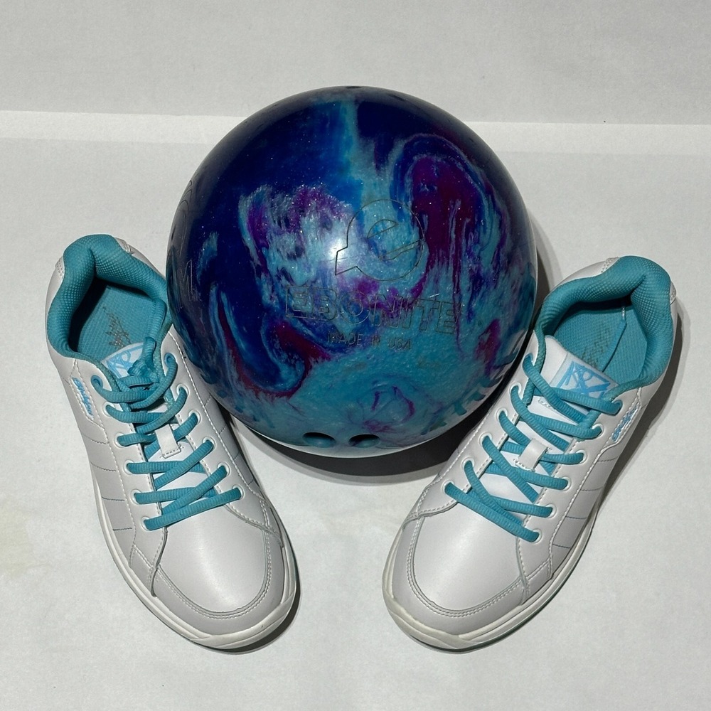 Ebonite 12 lb Bowling Ball Strikeforce Shoes Size 7 Womens Youth Set League Gear